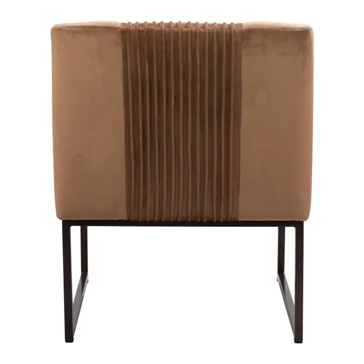 25" Brown And Brass Velvet And Upholstered Tufted Slipper Chair