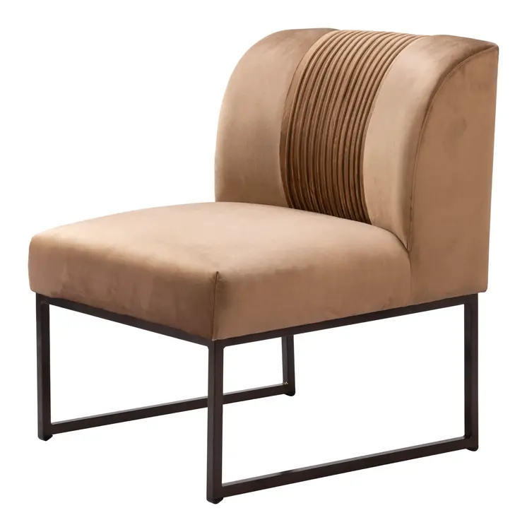 25" Brown And Brass Velvet And Upholstered Tufted Slipper Chair