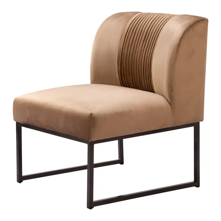 25" Brown And Brass Velvet And Upholstered Tufted Slipper Chair