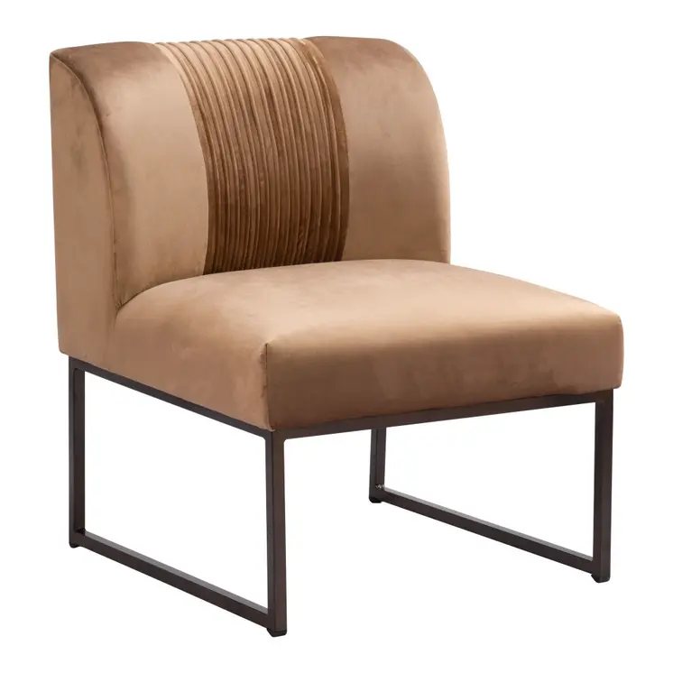 25" Brown And Brass Velvet And Upholstered Tufted Slipper Chair