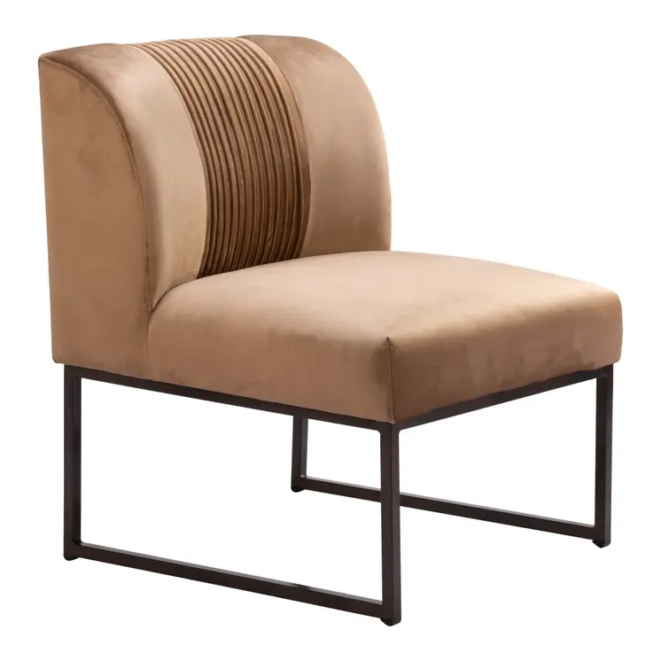 25" Brown And Brass Velvet And Upholstered Tufted Slipper Chair