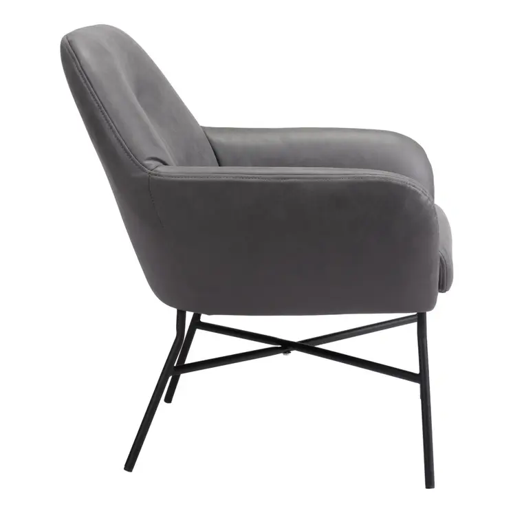 25" Gray And Black Faux Leather And Faux Leather Arm Chair