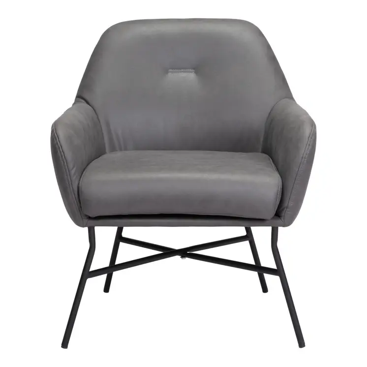 25" Gray And Black Faux Leather And Faux Leather Arm Chair
