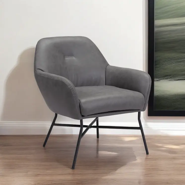 25" Gray And Black Faux Leather And Faux Leather Arm Chair