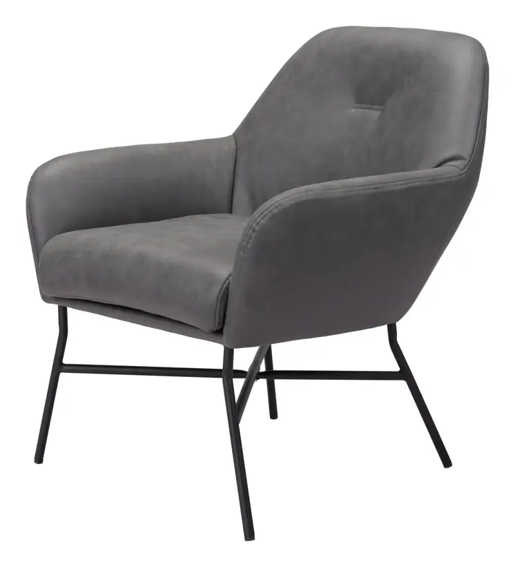 25" Gray And Black Faux Leather And Faux Leather Arm Chair