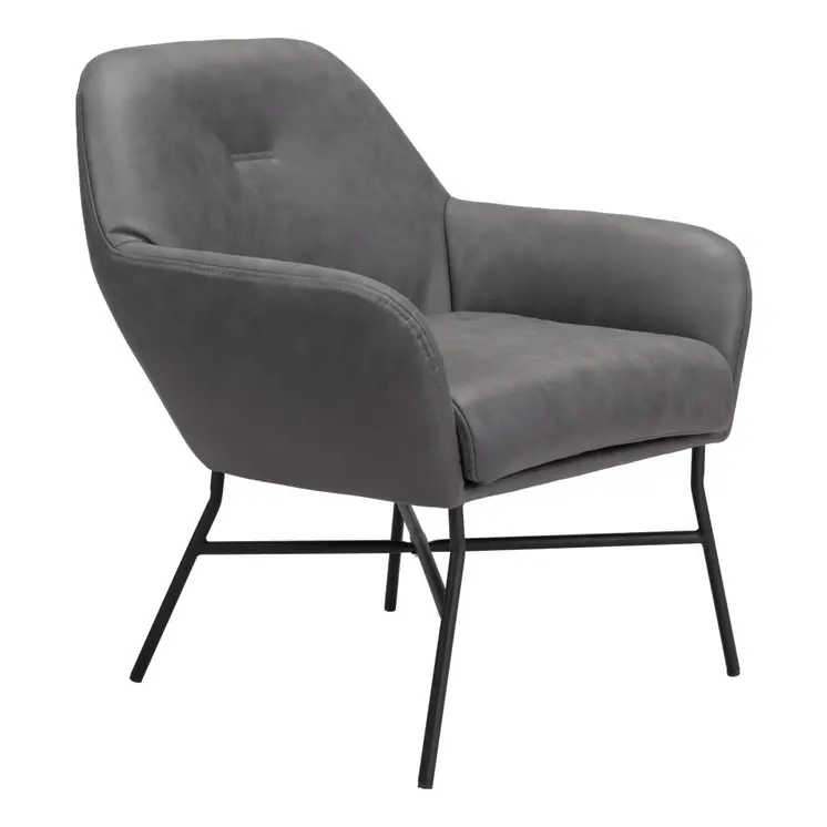 25" Gray And Black Faux Leather And Faux Leather Arm Chair