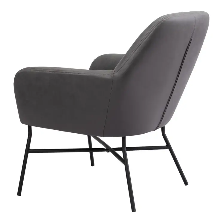 25" Gray And Black Faux Leather And Faux Leather Arm Chair