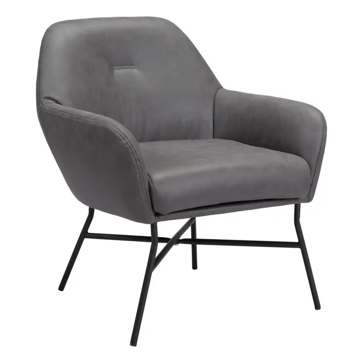 25" Gray And Black Faux Leather And Faux Leather Arm Chair