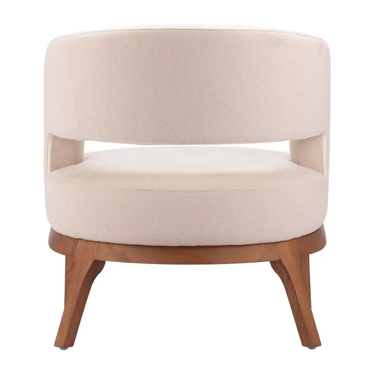 27" Beige And Brown Upholstered Arm Chair