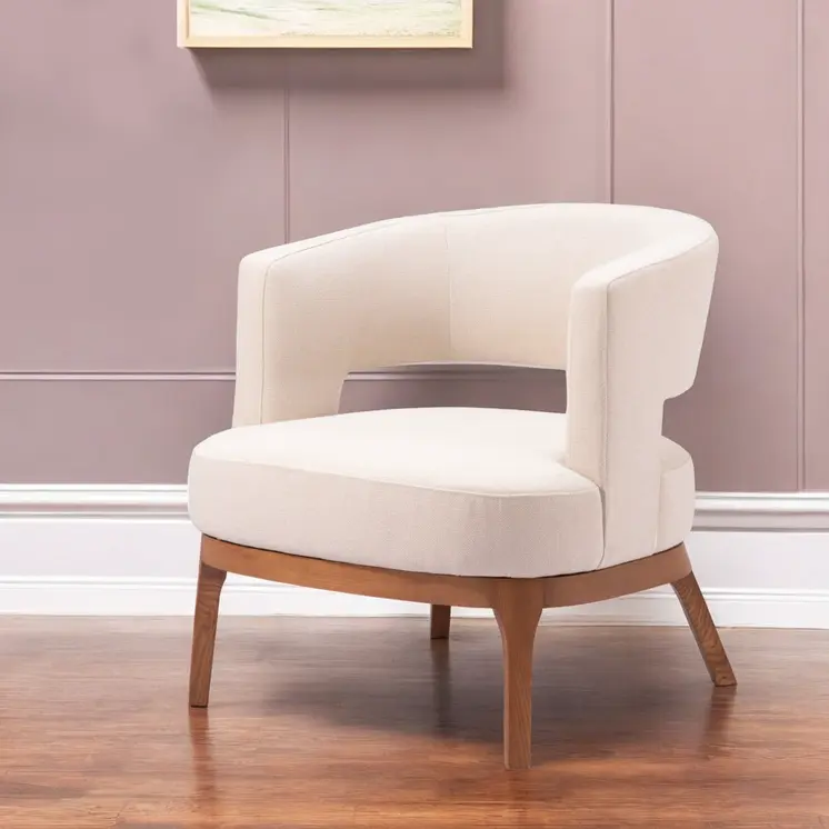 27" Beige And Brown Upholstered Arm Chair