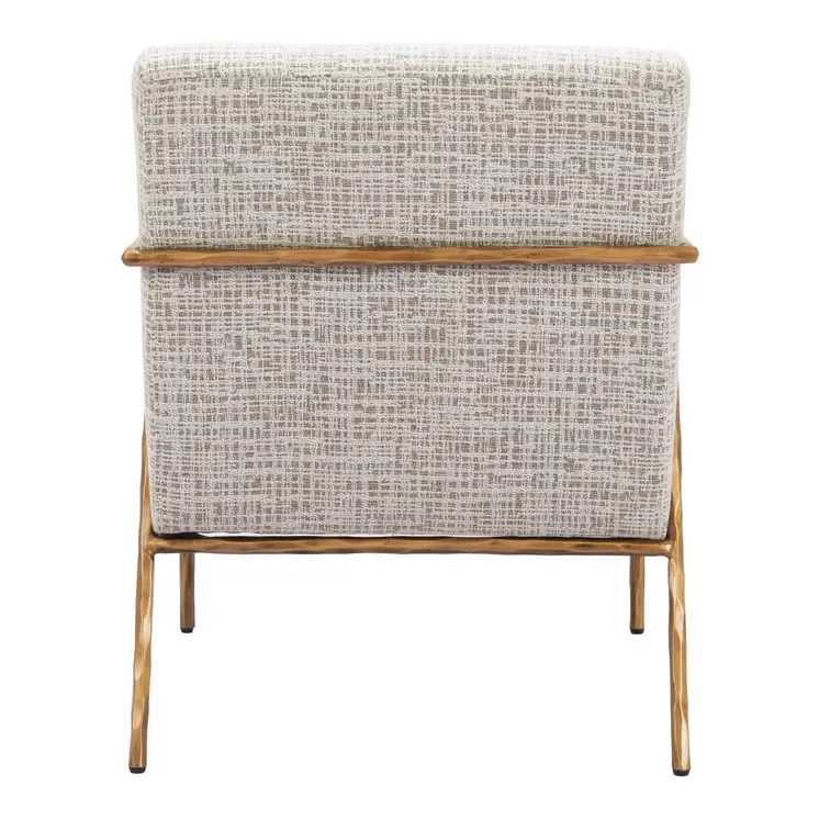 25" Beige And Gold Upholstered Arm Chair