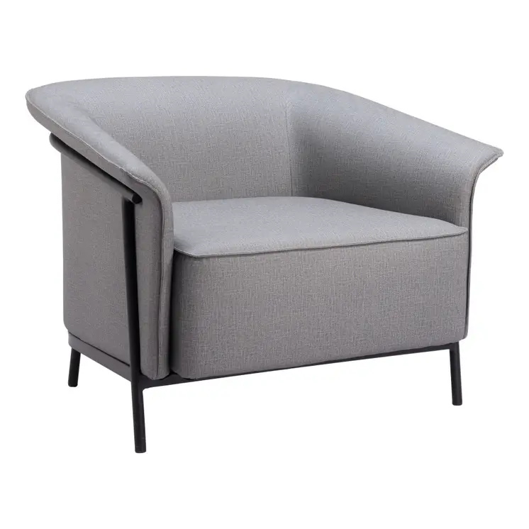 35" Slate Gray And Black Faux Leather Arm Chair