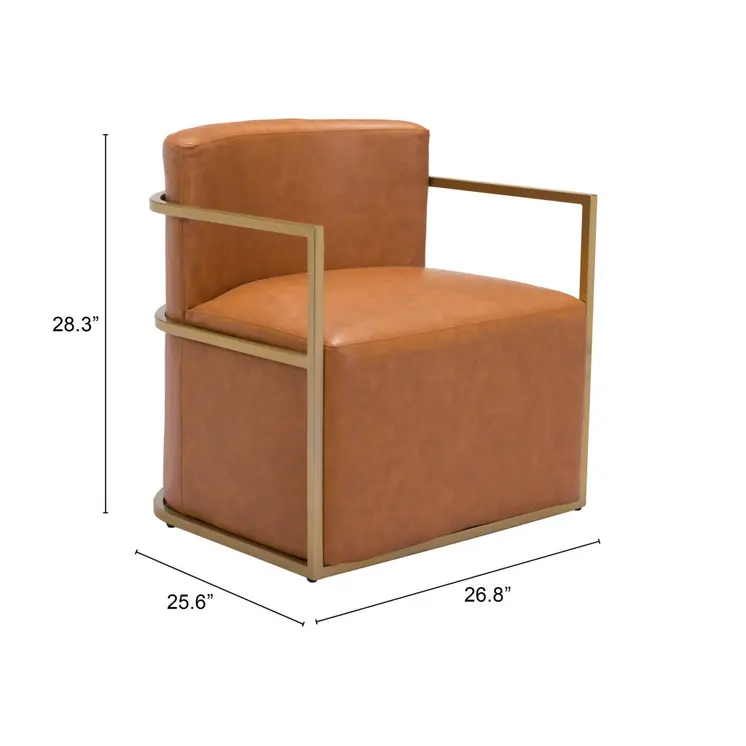 27" Brown And Gold Faux Leather And Faux Leather Arm Chair