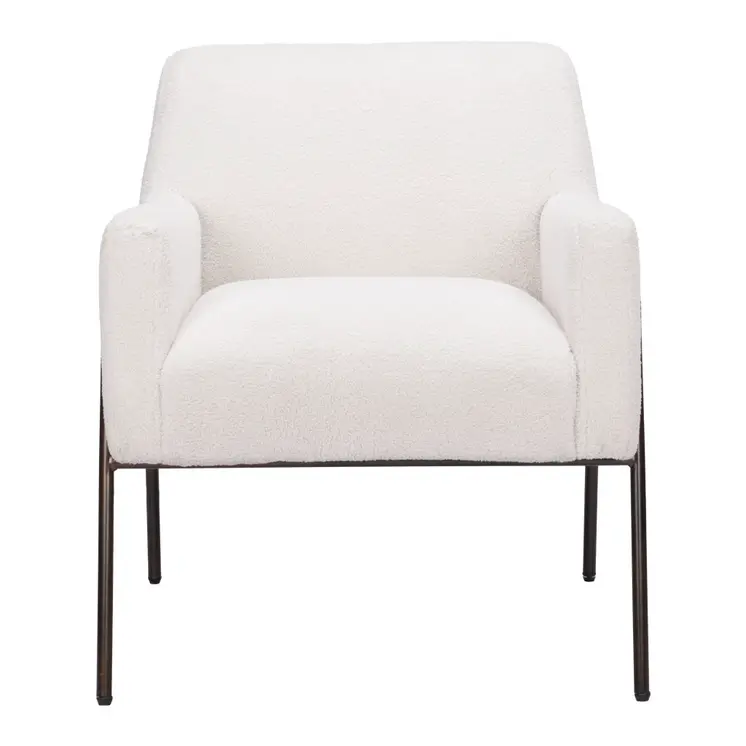 28" Cream And Bronze Faux Shearling And Upholstered Arm Chair