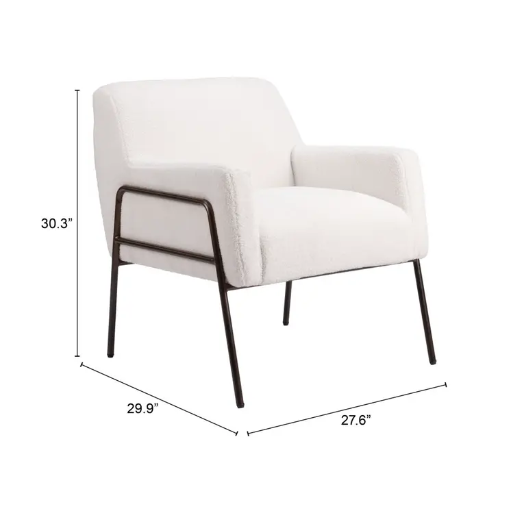 28" Cream And Bronze Faux Shearling And Upholstered Arm Chair
