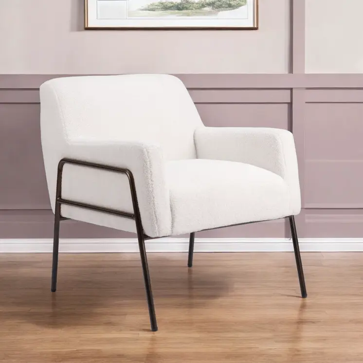 28" Cream And Bronze Faux Shearling And Upholstered Arm Chair