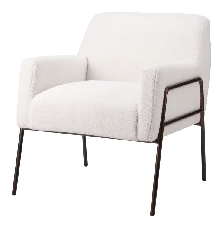28" Cream And Bronze Faux Shearling And Upholstered Arm Chair
