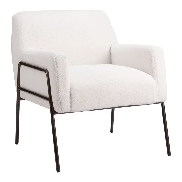 28" Cream And Bronze Faux Shearling And Upholstered Arm Chair