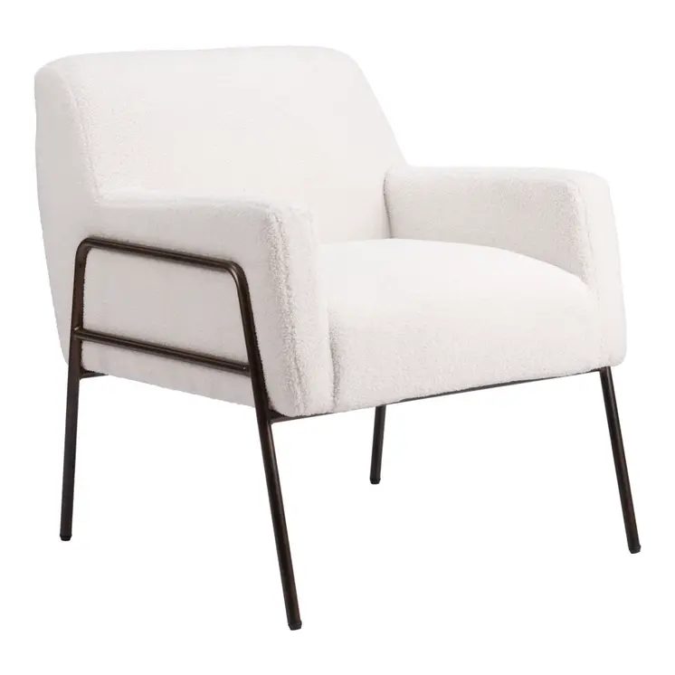 28" Cream And Bronze Faux Shearling And Upholstered Arm Chair