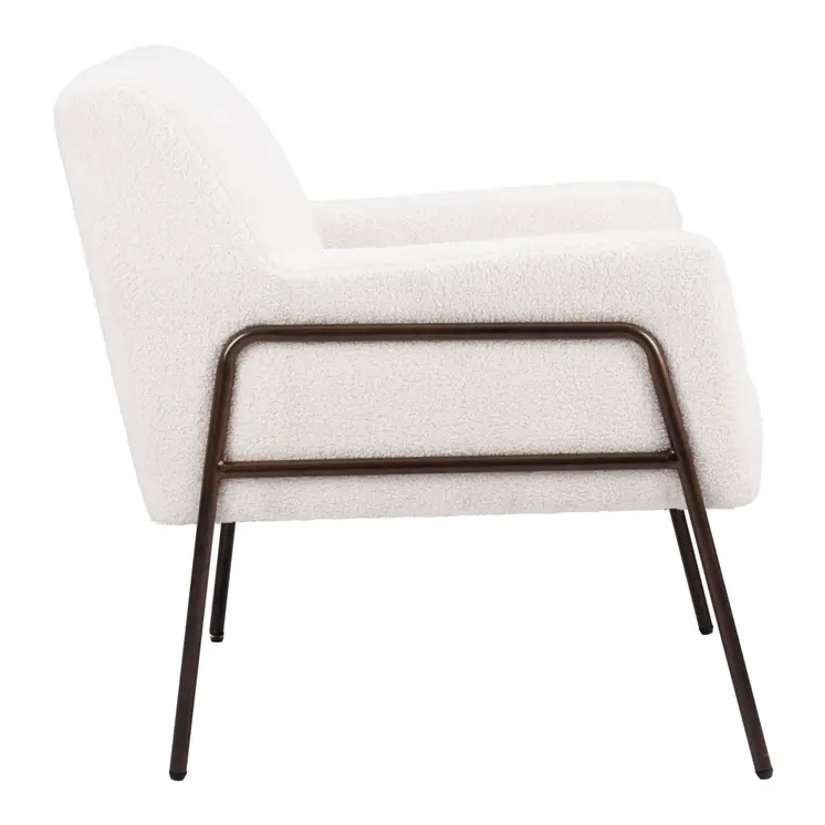 28" Cream And Bronze Faux Shearling And Upholstered Arm Chair