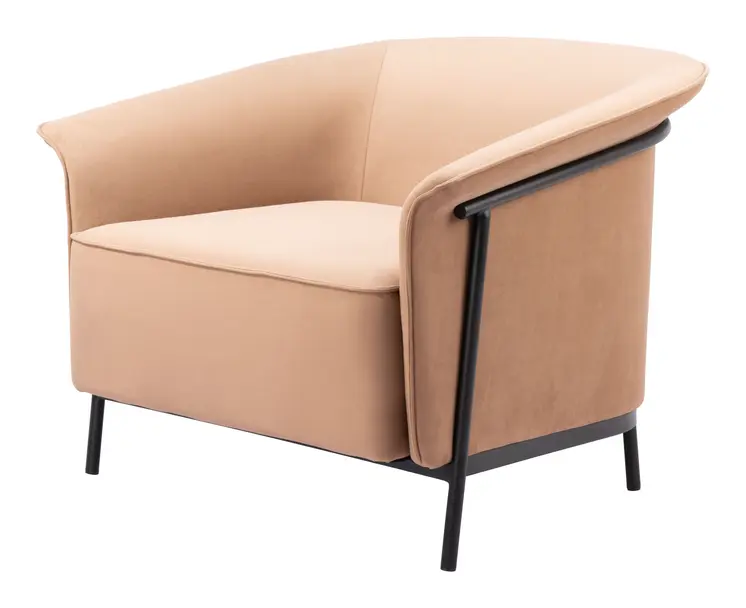 35" Tan And Black Upholstered Arm Chair