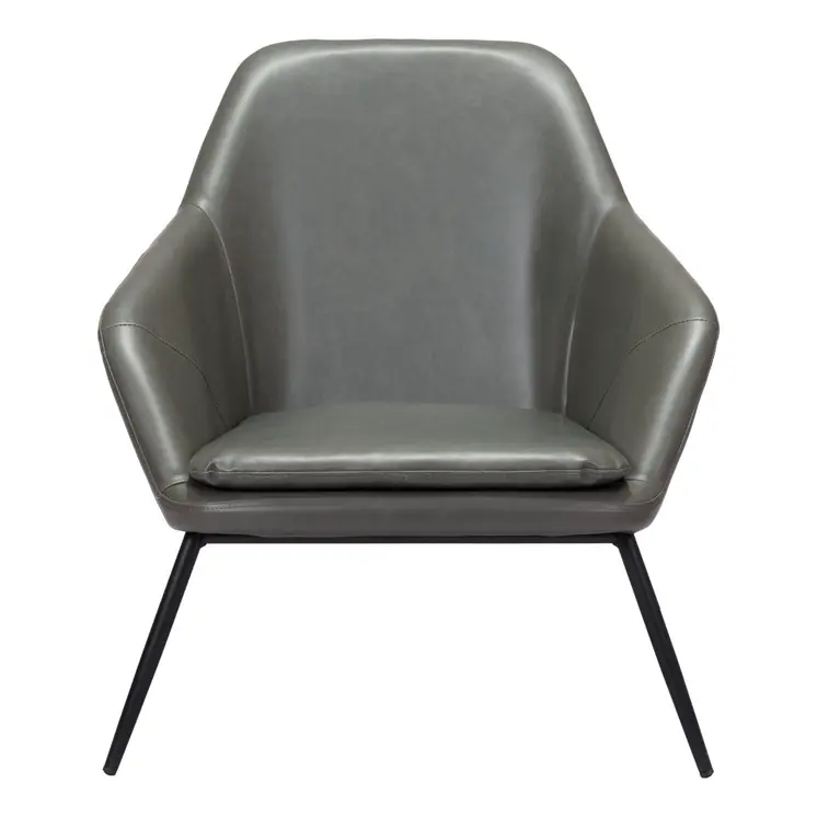 29" Gray And Black Faux Leather And Faux Leather Arm Chair