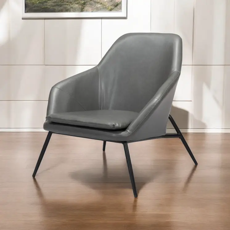 29" Gray And Black Faux Leather And Faux Leather Arm Chair