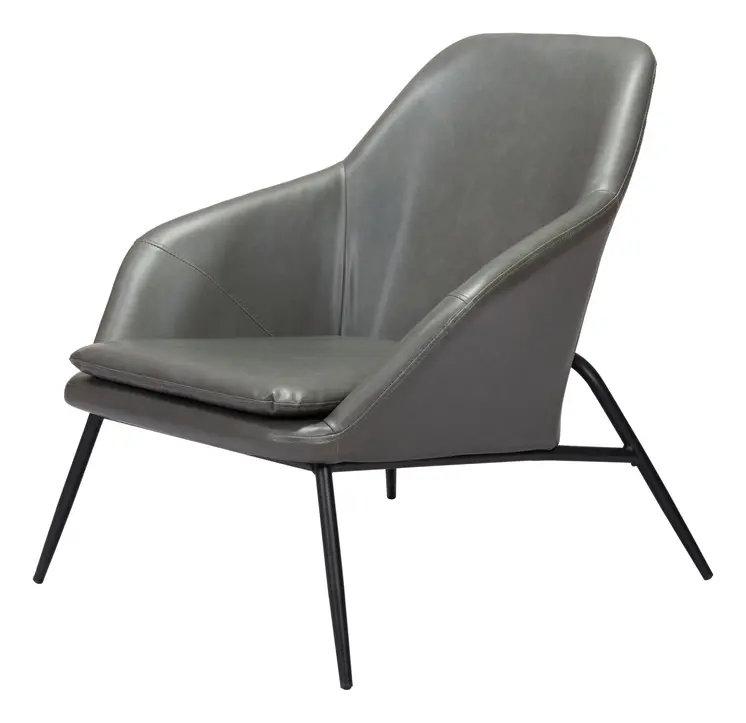 29" Gray And Black Faux Leather And Faux Leather Arm Chair