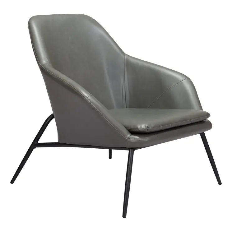 29" Gray And Black Faux Leather And Faux Leather Arm Chair