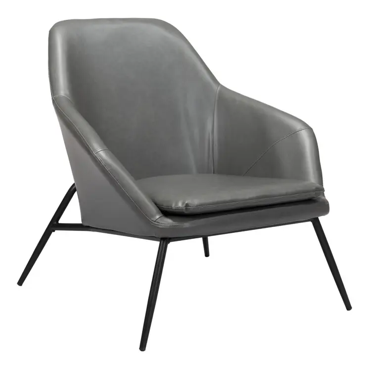 29" Gray And Black Faux Leather And Faux Leather Arm Chair