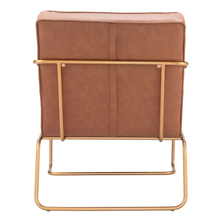 25" Brown And Gold Faux Leather And Faux Leather Tufted Arm Chair