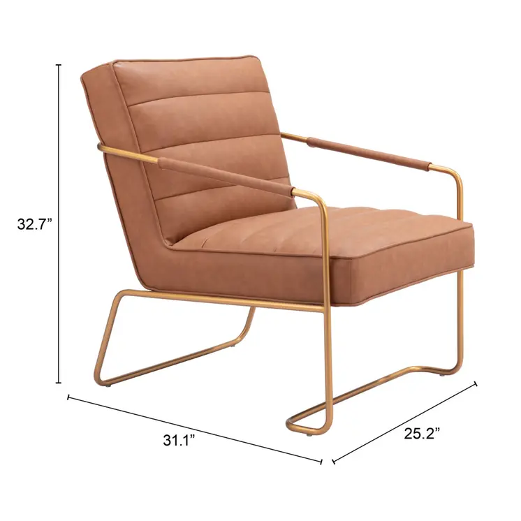 25" Brown And Gold Faux Leather And Faux Leather Tufted Arm Chair