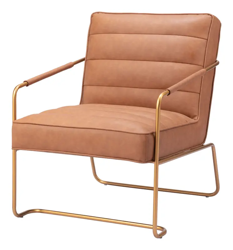 25" Brown And Gold Faux Leather And Faux Leather Tufted Arm Chair