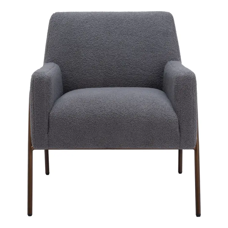 28" Gray And Bronze Faux Shearling And Upholstered Arm Chair