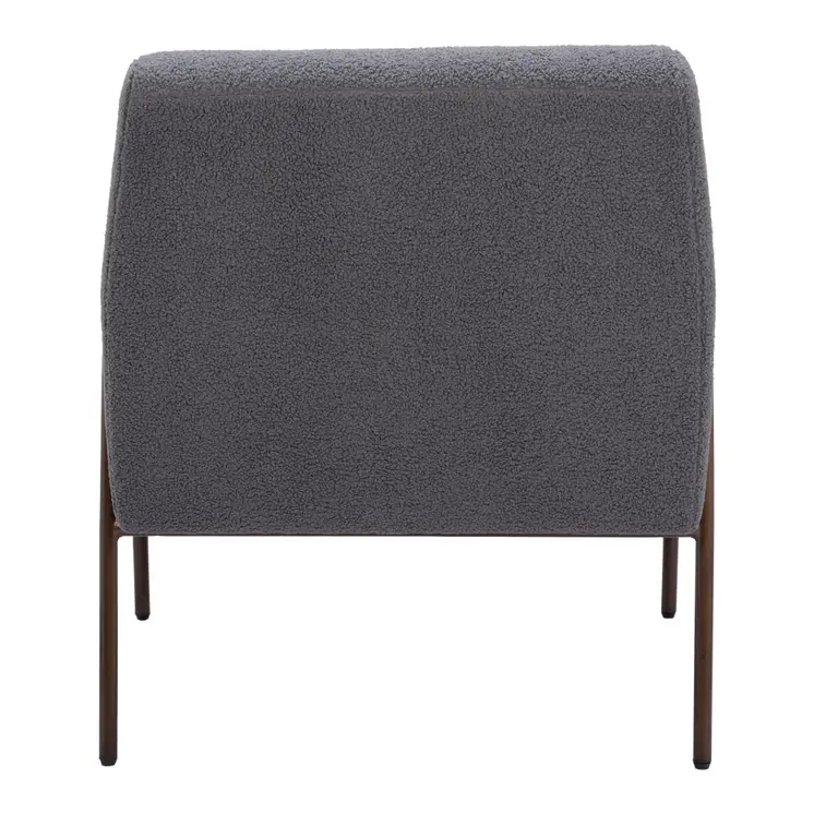 28" Gray And Bronze Faux Shearling And Upholstered Arm Chair