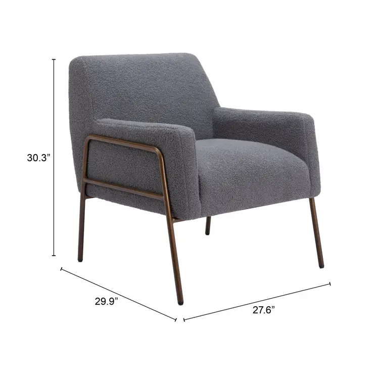 28" Gray And Bronze Faux Shearling And Upholstered Arm Chair