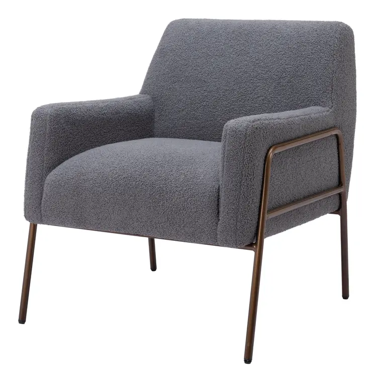 28" Gray And Bronze Faux Shearling And Upholstered Arm Chair
