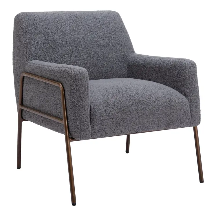 28" Gray And Bronze Faux Shearling And Upholstered Arm Chair