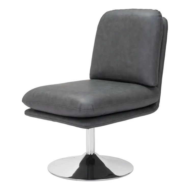 22" Gray And Silver Faux Leather And Faux Leather Side Chair