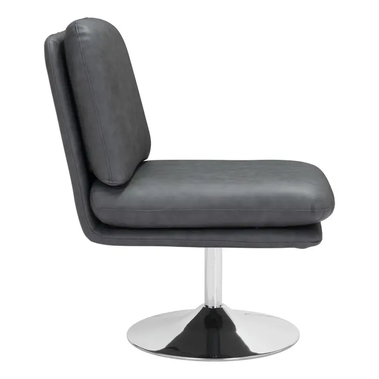 22" Gray And Silver Faux Leather And Faux Leather Side Chair
