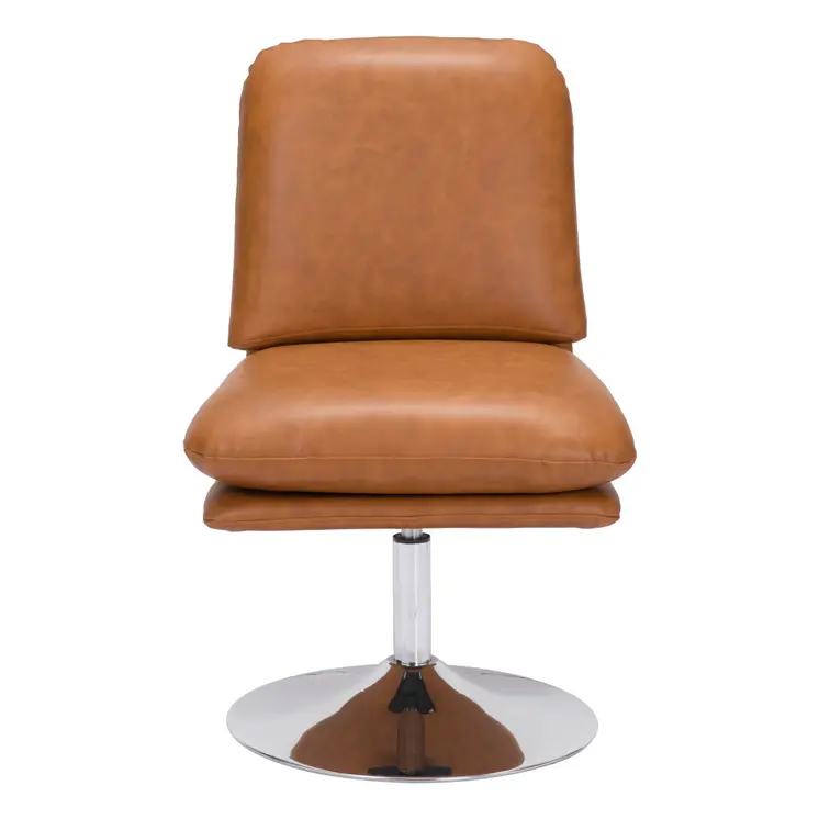 22" Brown And Silver Faux Leather And Faux Leather Side Chair