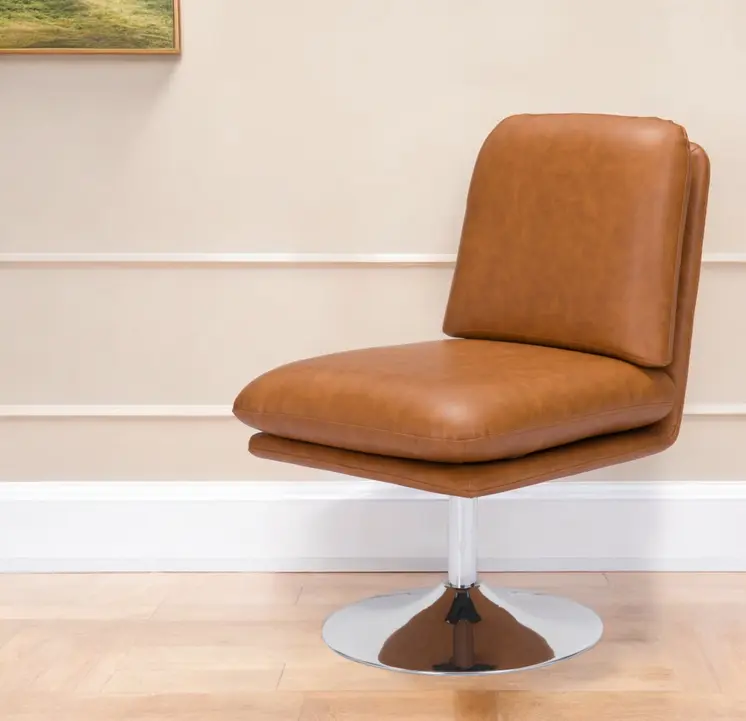 22" Brown And Silver Faux Leather And Faux Leather Side Chair