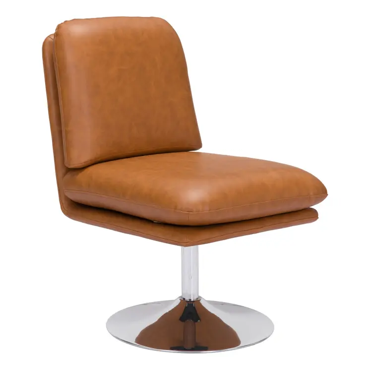 22" Brown And Silver Faux Leather And Faux Leather Side Chair