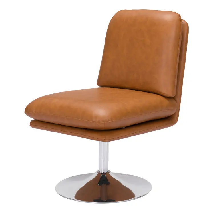 22" Brown And Silver Faux Leather And Faux Leather Side Chair