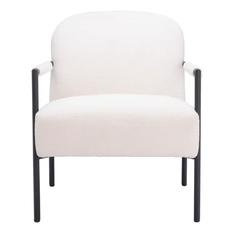 26" Ivory And Black Faux Shearling And Upholstered Arm Chair