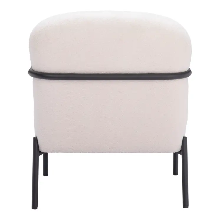26" Ivory And Black Faux Shearling And Upholstered Arm Chair