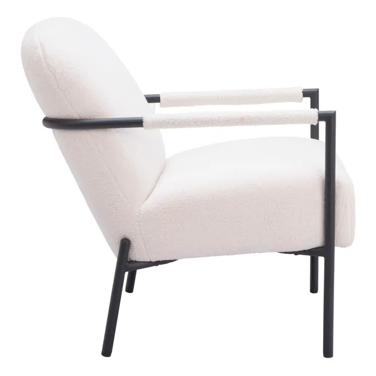 26" Ivory And Black Faux Shearling And Upholstered Arm Chair