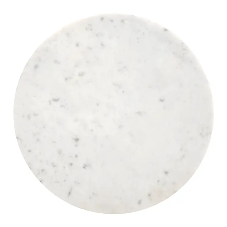 23" White and Natural Distressed Marble and Wood Round Drum End Table
