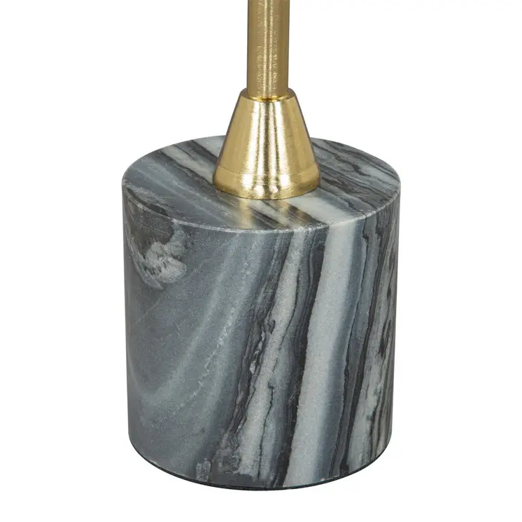 22" Gold Gray And White Marble And Iron Round Pedestal End Table