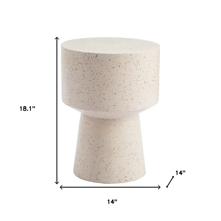 18" Beige Faux Stone Round Pedestal End Table